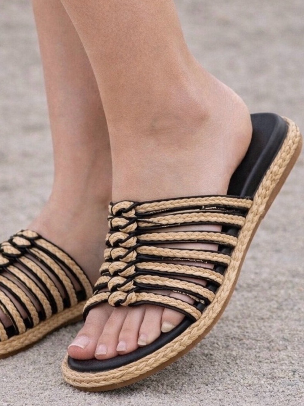 Nine West Adila 2 Womens Faux Leather Raffia Slide Sandals Women’s Size 9.5 NWB